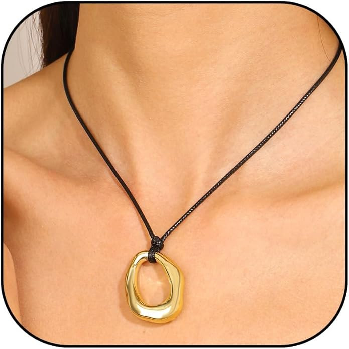 Chunky Gold Necklace for Women Gold Statement Necklace Trendy Black Rope Choker Necklace Long Gol... | Amazon (US)