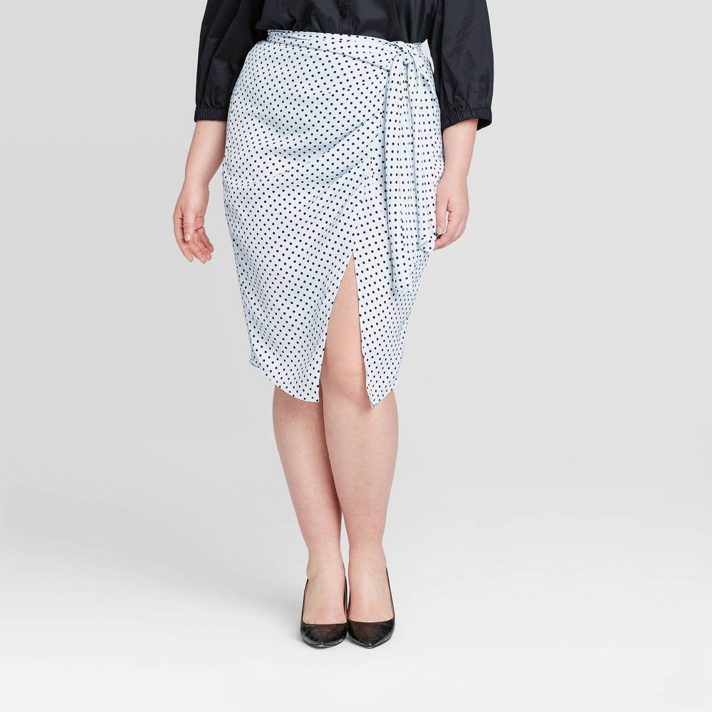 Women's Plus Size Polka Dot A-Line Midi Skirt - Who What Wear Blue 24W | Target