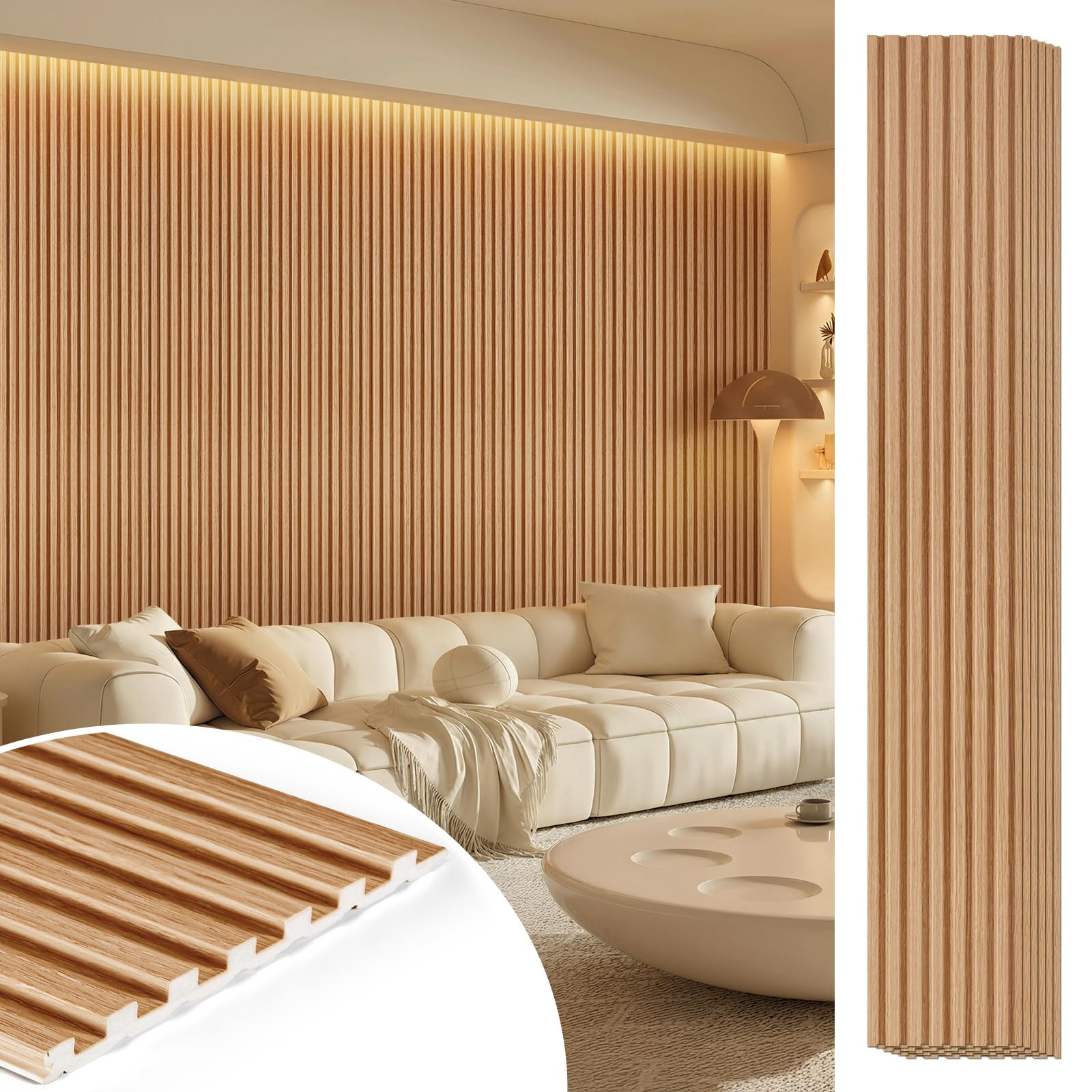 Amazon.com: LARWORKS WPC Acoustic Slat Wall Panels 8-Pack 96'' x 6'', Accent 3D Wall Panel for Interior Wall Decor, Waterproof Fluted Textured Panel Wall Slats,Solid Elm (Cover Approx.32 sq.ft) : Tools & Home Improvement | Amazon (US)