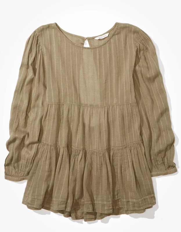 AE Long Sleeve Tiered Babydoll Top | American Eagle Outfitters (US & CA)