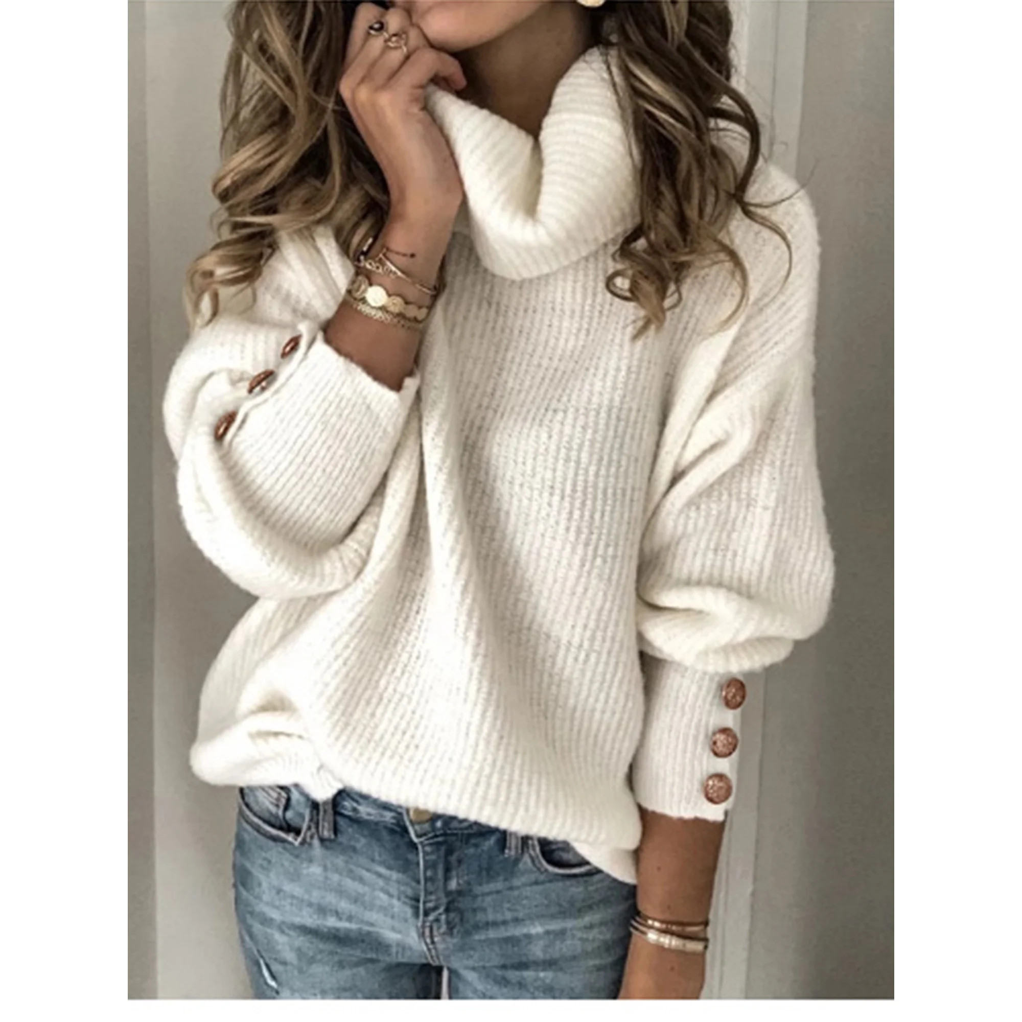 Women's Plus Size S-5XL Lightweight Turtleneck Pullover Cowl Neck Long Sleeve Fall Shirt Top | Walmart (US)