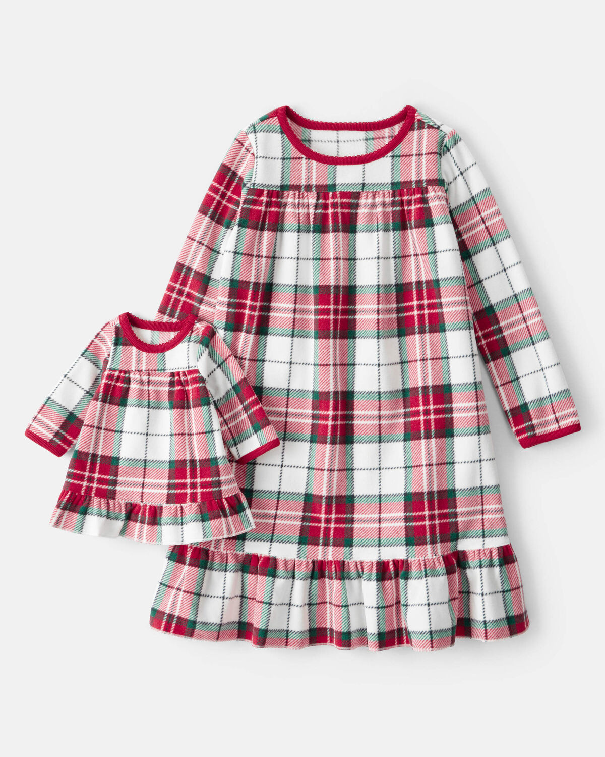 Plaid Print Fleece 2-Piece Night Gown & & Matching Doll Gown - Red/White | Carter's Inc