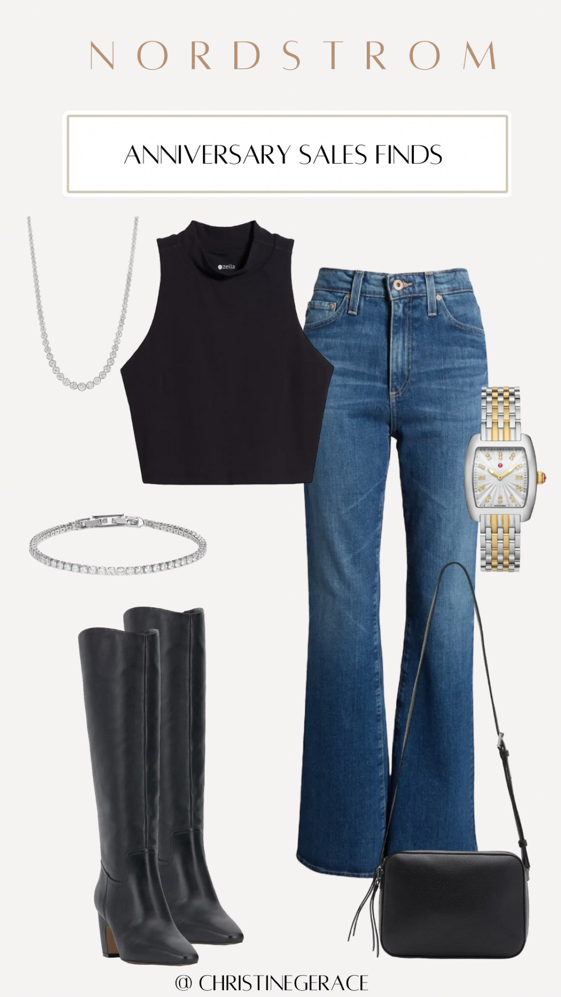 Nordstrom anniversary sales finds!! Diamond necklace, tennis bracelet, watch, denim jeans, boots, handbag, tank 

#LTKStyleTip #LTKxNSale #LTKSaleAlert
