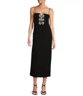Antonio Melani Giada Crepe Sweetheart Neck Bow Applique Midi A-Line Dress | Dillard's | Dillard's