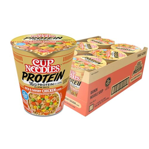 Nissin Cup Noodles Protein Ramen, Chicken Flavor with Bone Broth, 16g Protein, 2.54 Ounce Cup (Pack of 6) | Amazon (US)