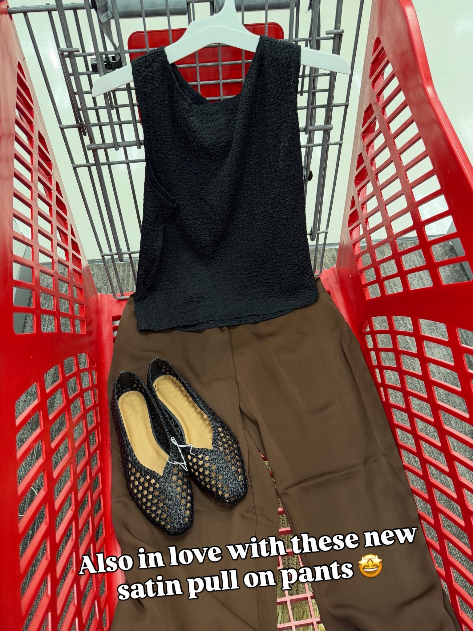 Satin pull on pants at Target styled with this textured top and woven flats. #targetfashion