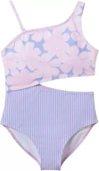 Andy & Evan Girls' One Shoulder Floral Stripe Cutout One Piece Swimsuit | DICK'S Sporting Goods