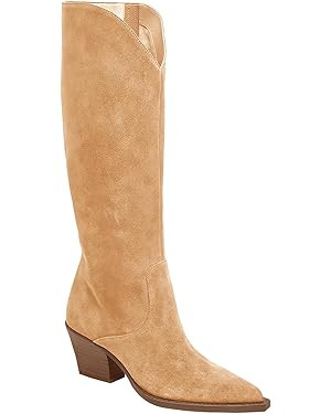 Coutgo Womens Wide Calf Cowboy Boots Suede Knee High Chunky Heel Pointed Toe Western Cowgirl Boot... | Amazon (US)