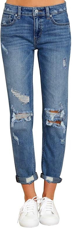 Vetinee Women's High Rise Destroyed Boyfriend Jeans Washed Distressed Ripped Denim Pants | Amazon (US)
