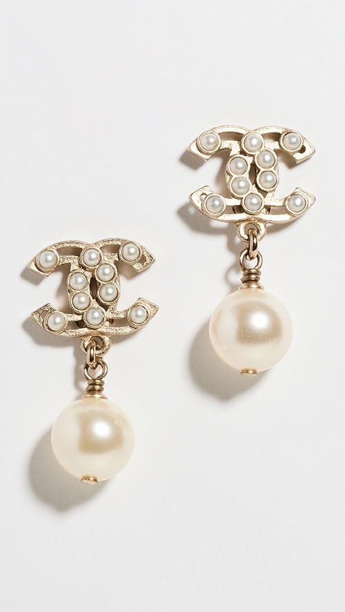 Chanel CC Outline Faux Pearl Dangle Earrings | Shopbop
