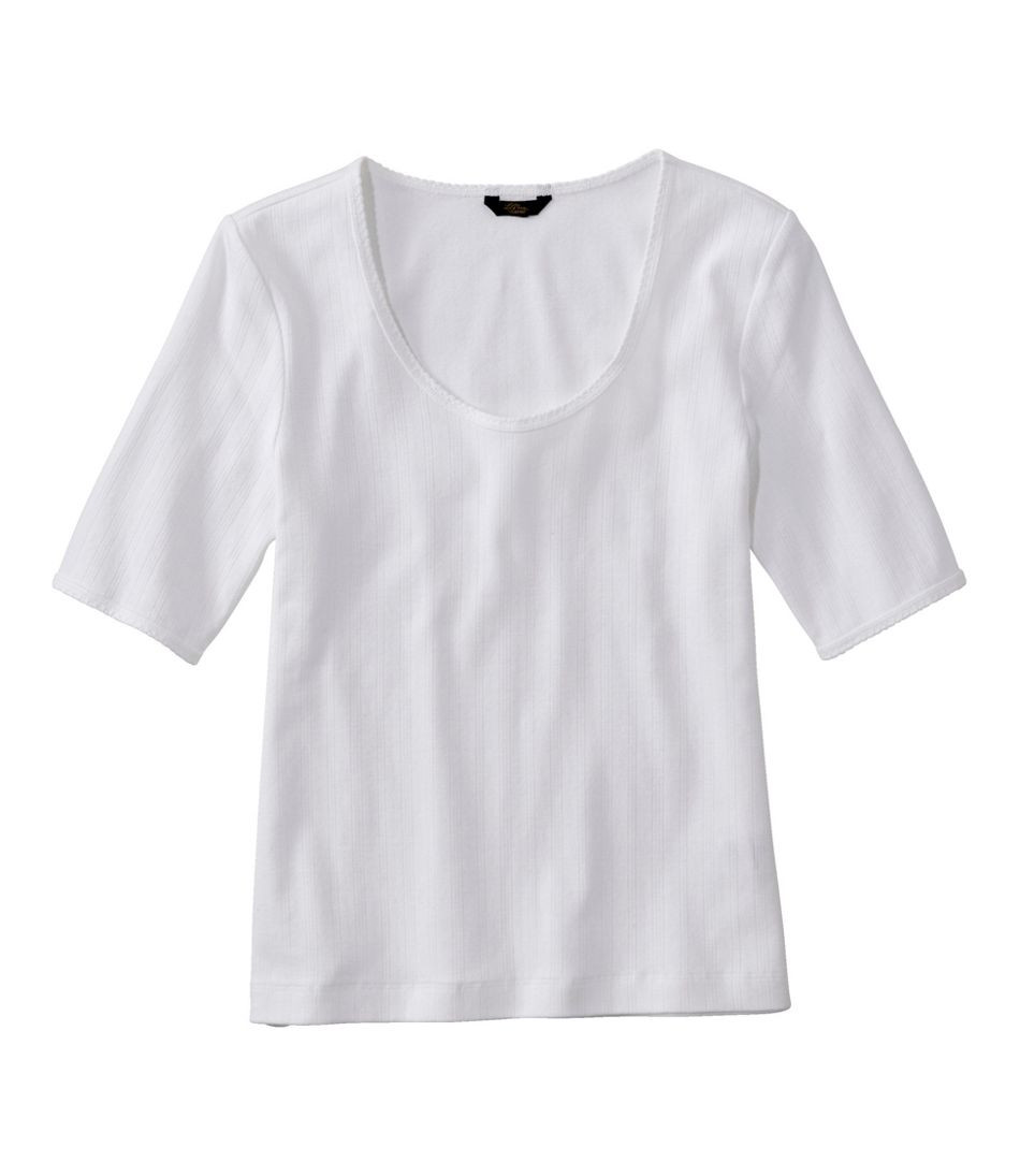 Women's Signature Premium Essential Pointelle Tee, Elbow-Sleeve Scoopneck | L.L. Bean