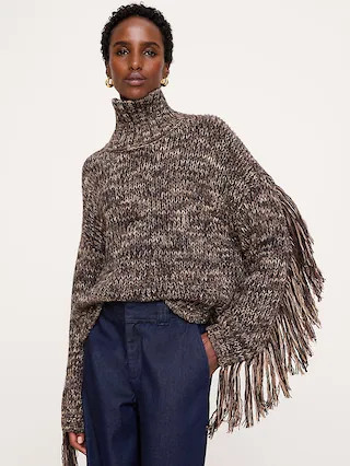 Marled Wool-Cotton Fringe Sweater | Banana Republic (US)