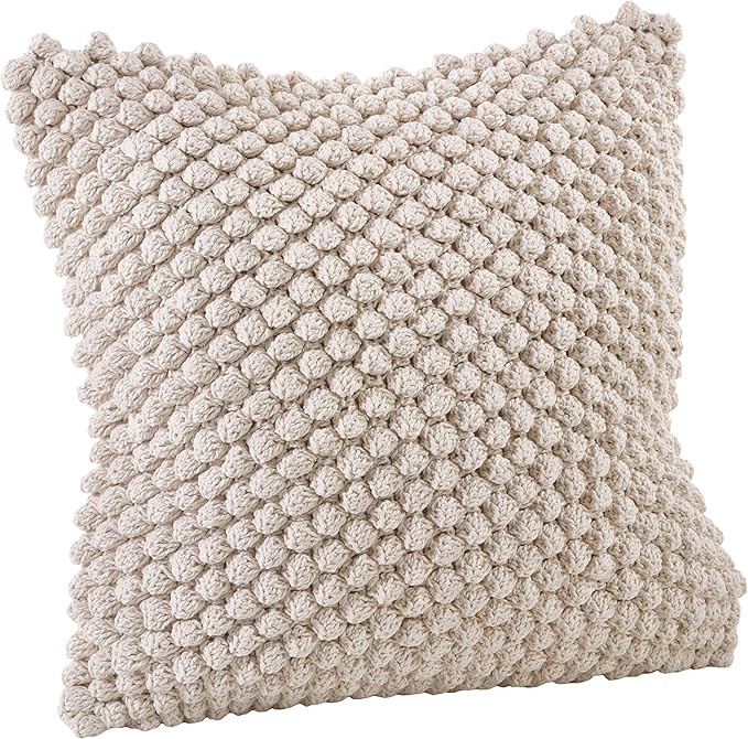 SARO LIFESTYLE 3519.I20S Crochet Pompom Down Filled Pillow, Ivory, 20" | Amazon (US)
