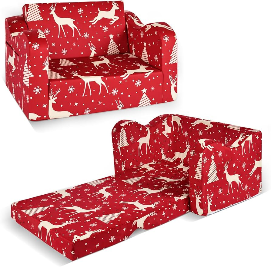 Kids Sofa Couch Toddler Couch Christmas Reindeer 2-in-1 Foldable Kids Sofa Bed Flip Open Toddler ... | Amazon (US)