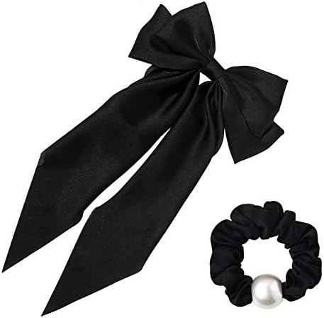 Long Bow Hair Clip Black 8 Inch Big Satin Solid Vintage Bowknot Women Girls Large Ribbon French Barr | Amazon (US)