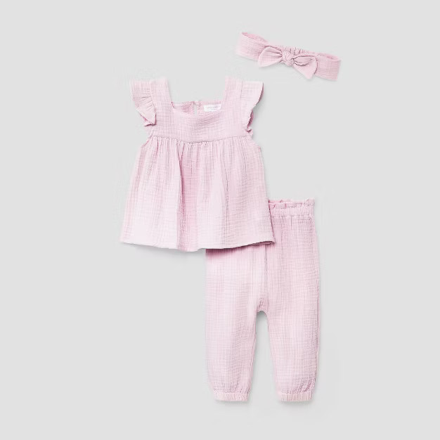 Grayson Mini Baby Girls' Gauze Top & Bottom Set with Headband - Purple | Target