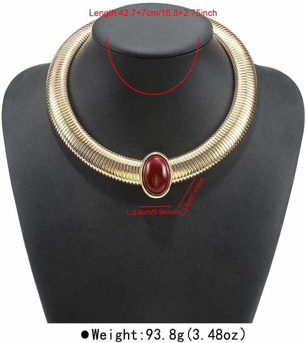 Chunky Gold Choker Necklace Vintage Red Black Resin Bib Statement Necklace for Women Trendy Gold Flat Snake Chain Choker Ribbed Collar Necklace | Amazon (US)