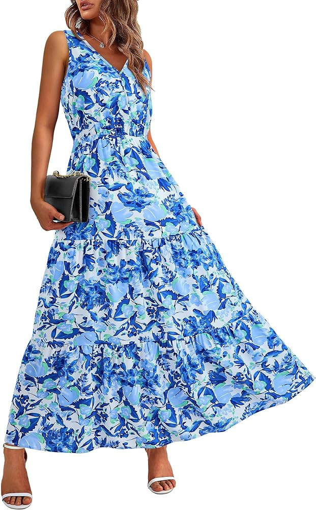 BTFBM Women Summer Dresses Casual Sleeveless Maxi Dresses Cute Floral Long Dress Wedding Guest Dr... | Amazon (US)