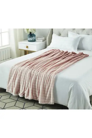 Cozy Tyme Tanesha Flannel Reversible Jacquard Throw 60" x 70" - Blush | Nordstrom Rack