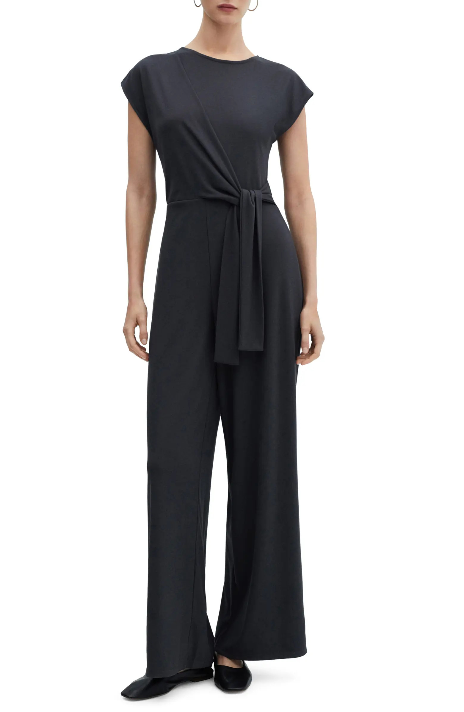 MANGO Tie Waist Faux Wrap Wide Leg Jumpsuit | Nordstrom | Nordstrom