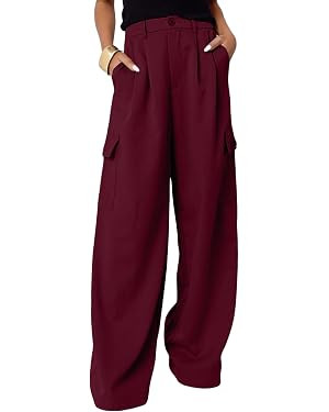 Dokotoo Womens High Waisted Wide Leg Cargo Pants Baggy Casual Work Pants with 4 Pockets | Amazon (US)