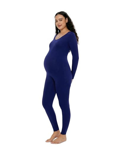 POSHDIVAH Women's Maternity Bodysuit Scoop Neck Long Sleeve T Shirt Stretchy Jumpsuit Pregnancy Shapewear Romper Navy Blue XX-Large | Amazon (US)