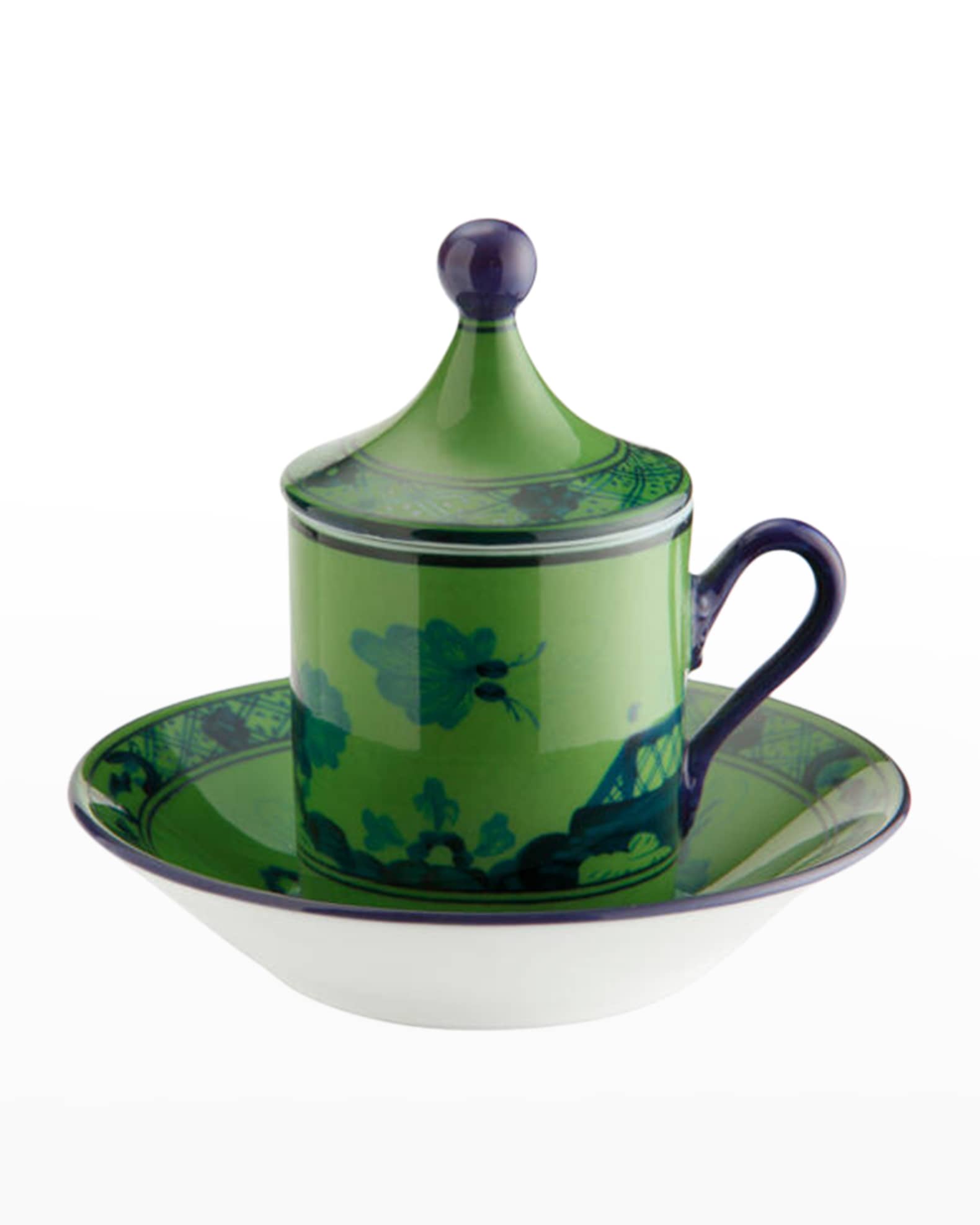 Empire-Style Coffee Cups & Saucers, Set of 2 - Emerald | Neiman Marcus