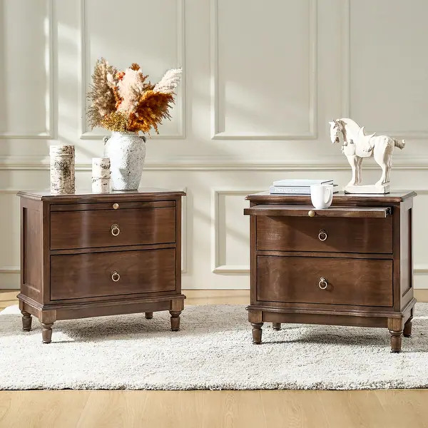 HULALA HOME Becky Traditional 2-Drawer Solid Wood End Table with Integrated Power Outlets and USB... | Bed Bath & Beyond