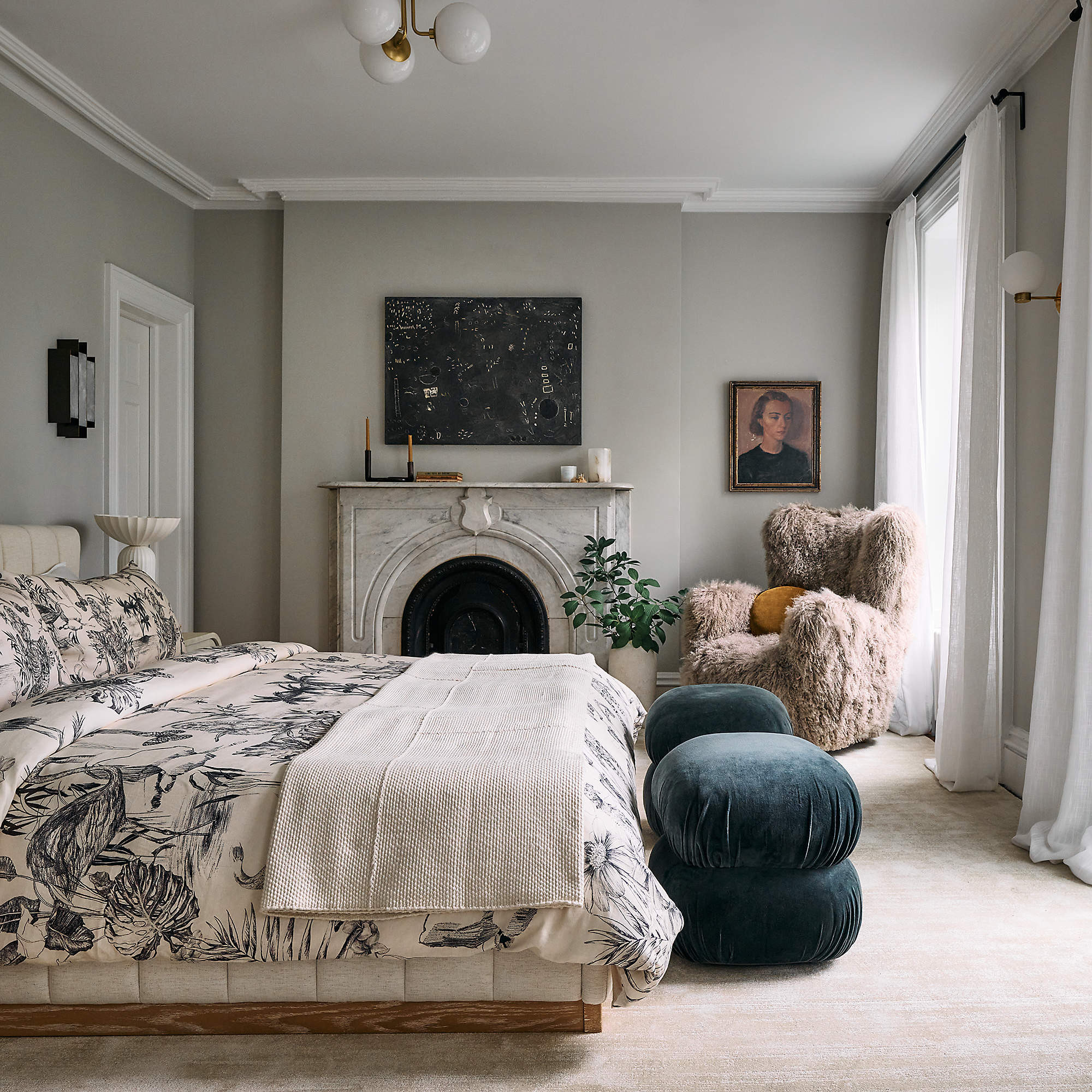 Ruched Dark Teal Velvet Pouf + Reviews | CB2 | CB2