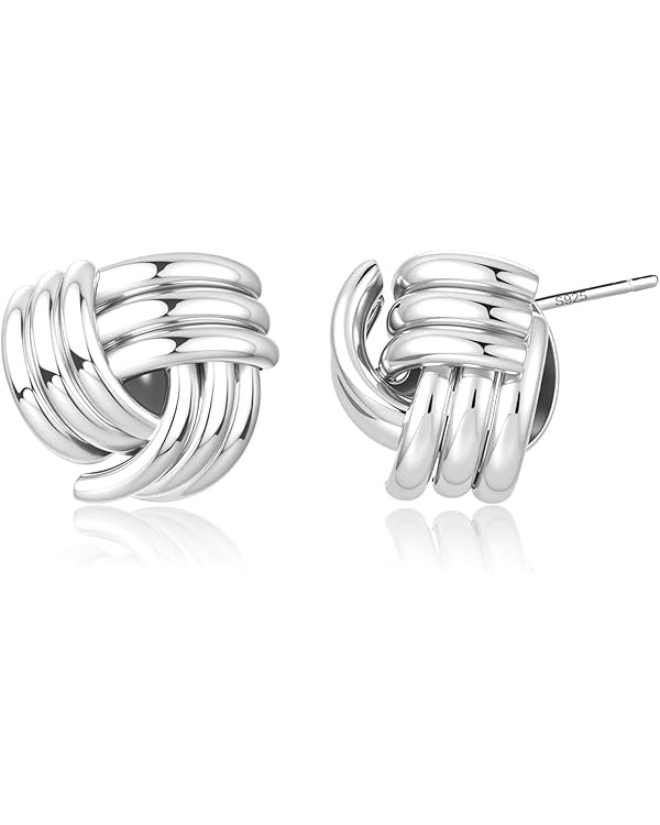 14K Gold Plated Knot Stud Earrings for Women with 925 Sterling Silver Posts Hypoallergenic Multip... | Amazon (US)