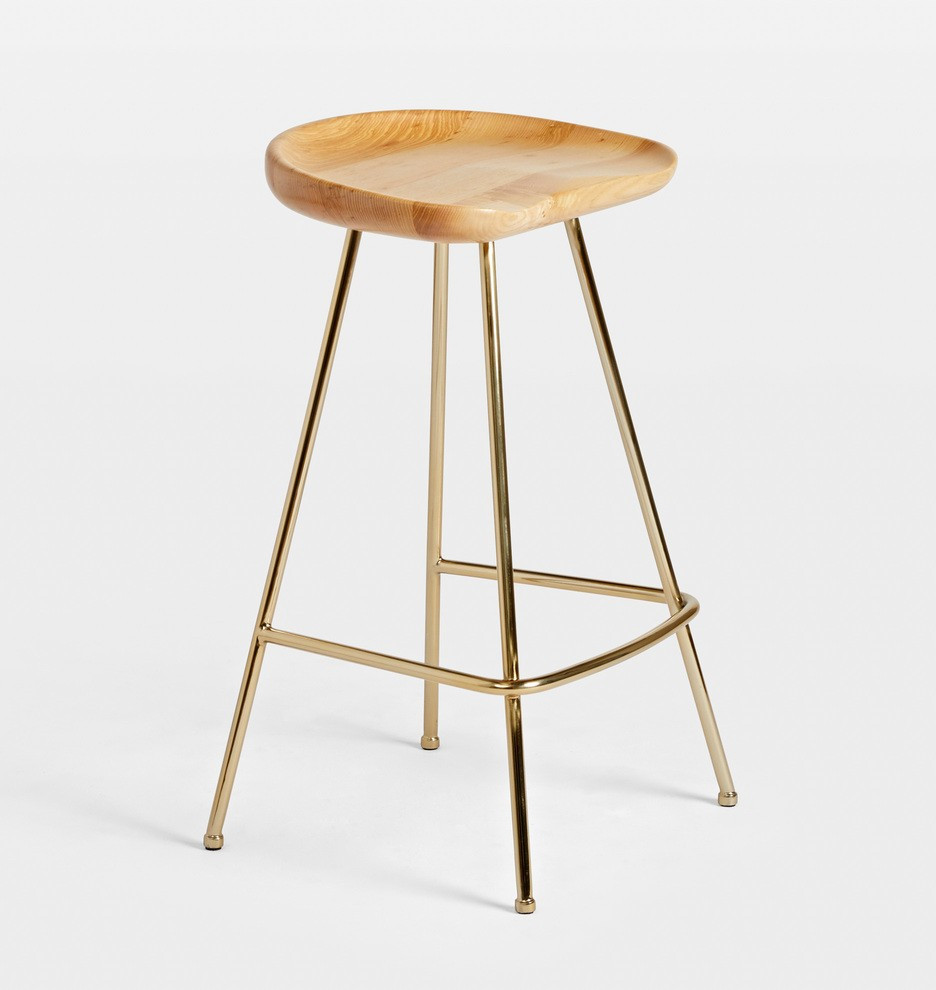 Randle Tractor Counter Stool with Metal Legs, LDW Sale, Rejuvenation Sale, Brass Counter Stool | Rejuvenation