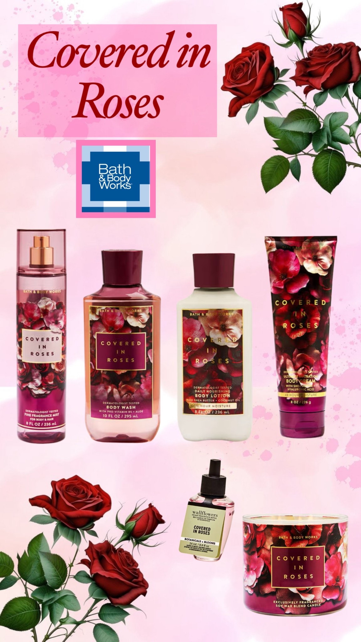 Fresh Rose scent for body and home at Bath & Body Works
Roses
Body care
Body lotion
Candles

#LTKHome #LTKselfcare #LTKSeasonal