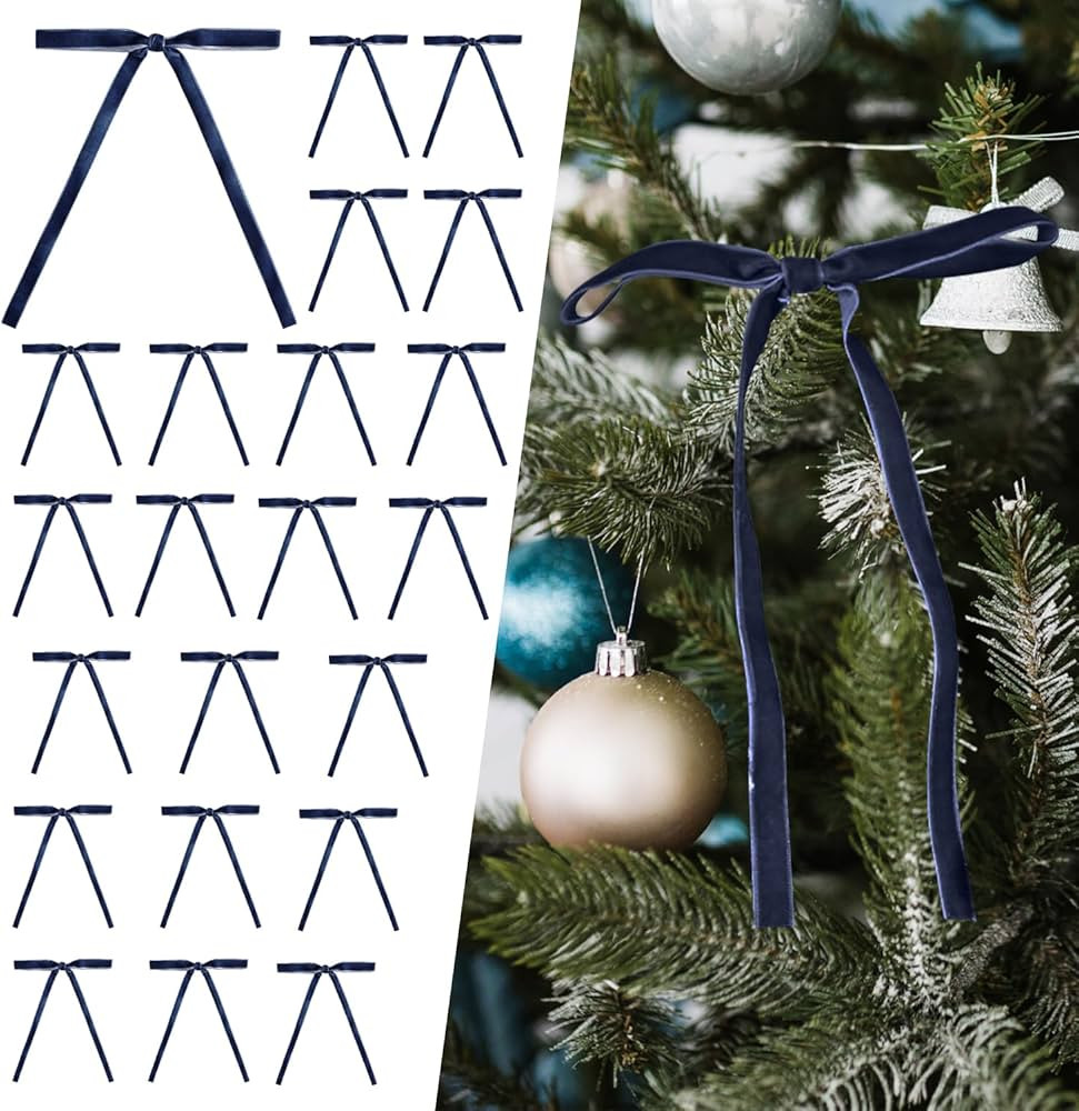 24 PCS Velvet Christmas Ornaments Decorations, Fancy Luxury Velvet Bows Ornaments for Christmas T... | Amazon (US)