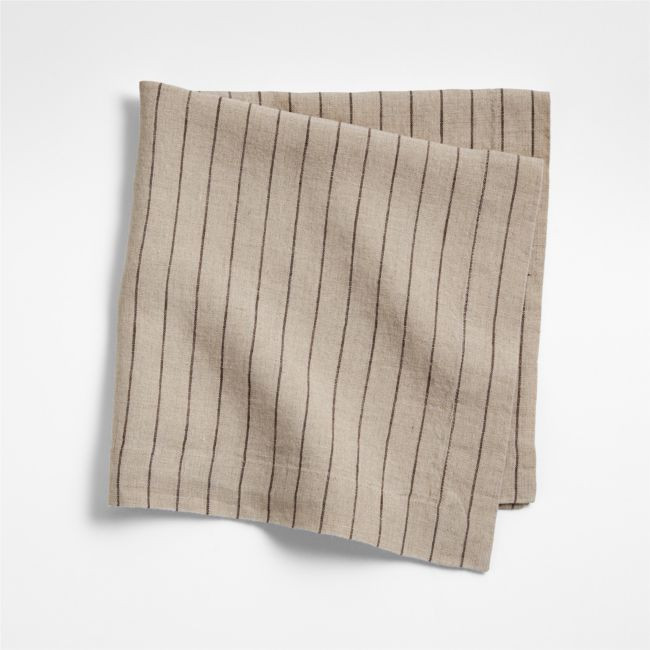 Marin Natural and Earth Brown EUROPEAN FLAX ™-Certified Linen Striped Napkin | Crate & Barrel