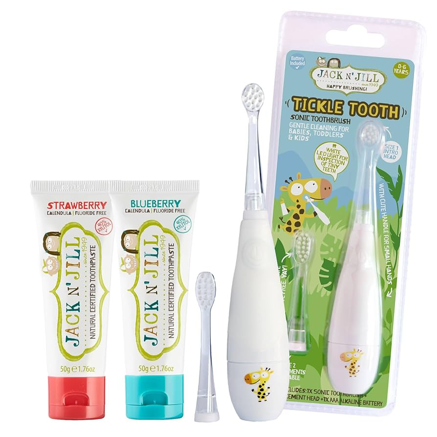 Jack N' Jill Tickle Tooth Toddler Toothbrush & Toothpaste Set - Baby Electric Toothbrush, Natural... | Amazon (US)