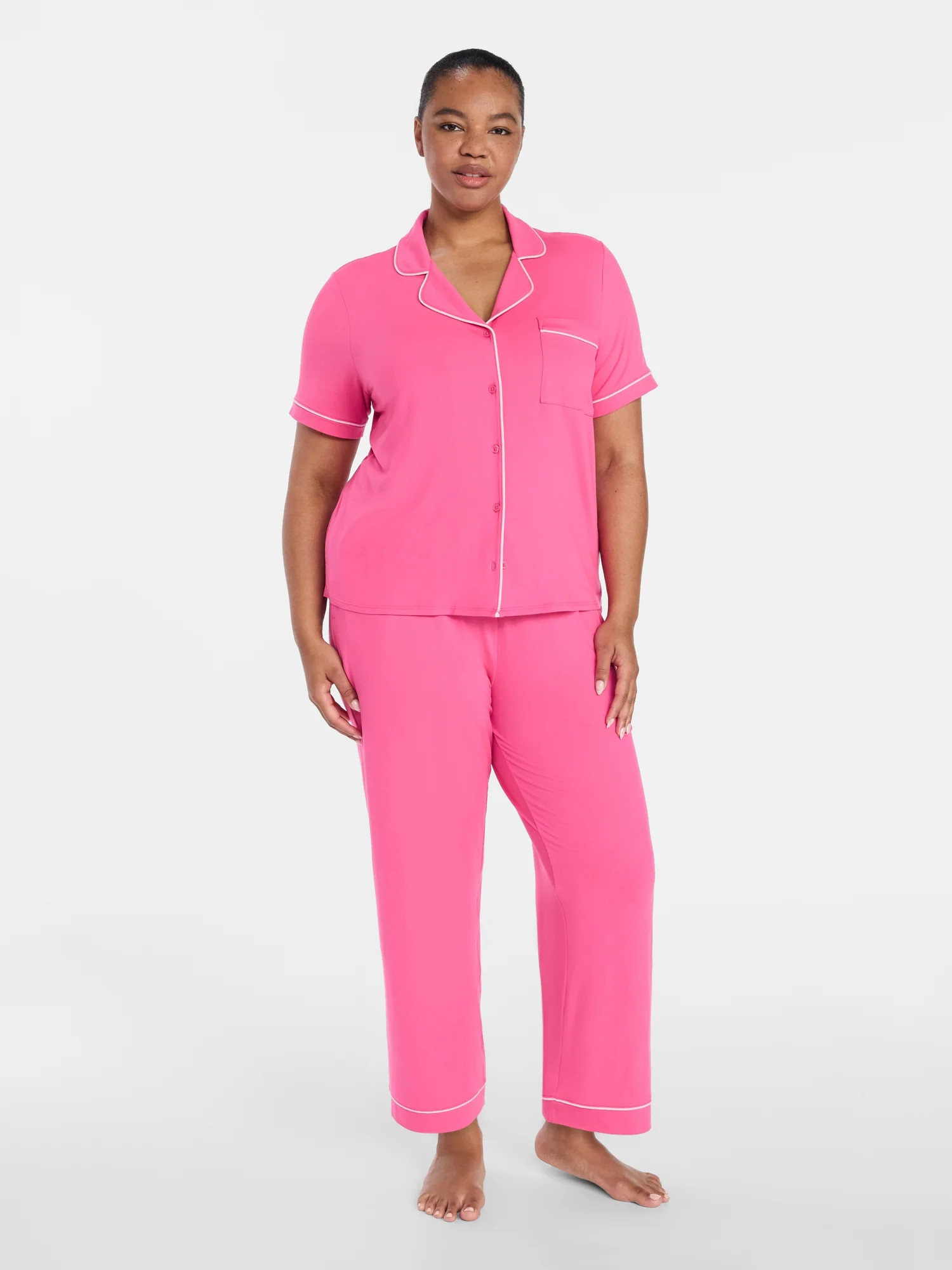Joyspun Women's Dreamy Soft Collection Notch Knit Top and Capri Pants Pajama Set, 2-Piece, Sizes ... | Walmart (US)