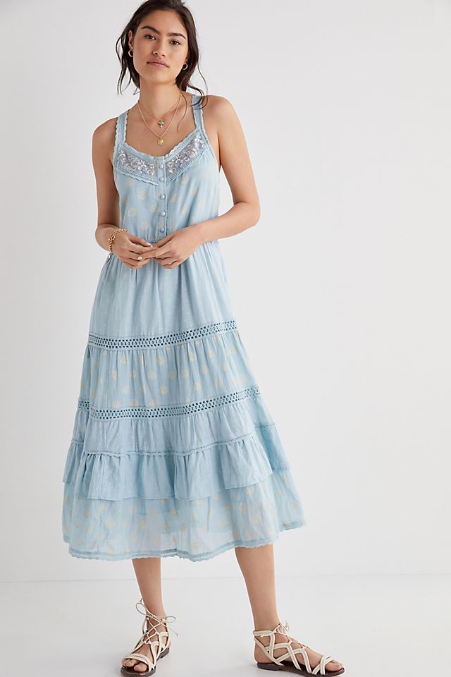 Pilcro Lace Tiered Midi Dress | Anthropologie (US)