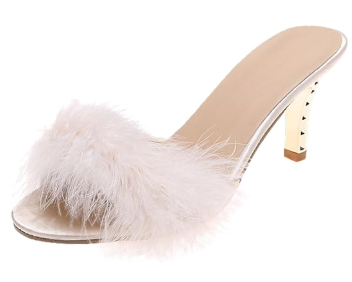 Women Sexy Slipper Cute Fuzzy Heels Furry Kitten Heels for Lingerie Wedding Birthday | Amazon (US)
