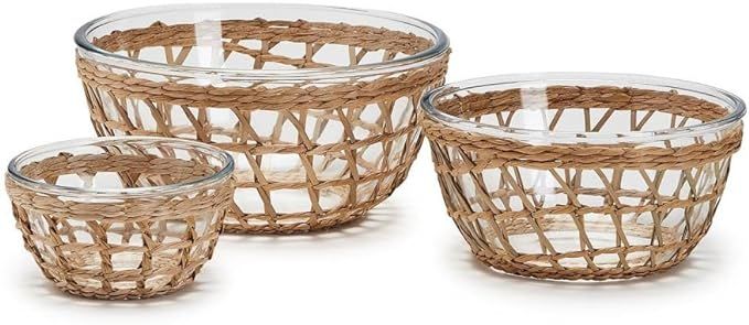 Two's Company Island Chic Set of 3 Borosilicate Glass Bowls w/Hand-Woven Lattice | Amazon (US)