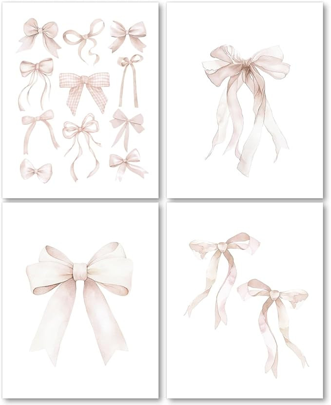 laveliabel Coquette Pink Bow Wall Art Prints Set of 4 Unframed, Preppy Room Decor, Girly Wall Dec... | Amazon (US)