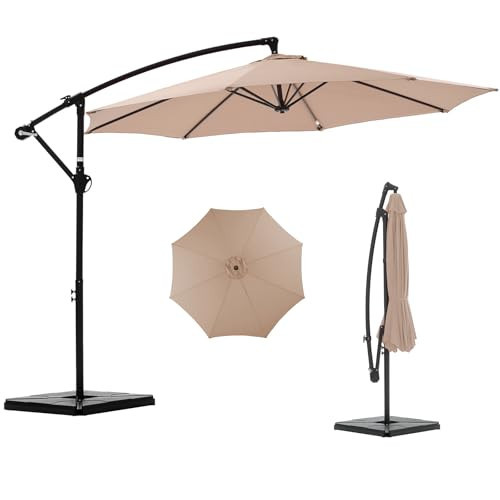 NEWBULIG 10FT Patio Umbrella with Base Included, Offset Cantilever Outdoor Patio Table Umbrella, UV Protection, Fade Resistant Fabric, Easy Tilt Adjustment for Pool, Deck, Garden, Backyard, Khaki | Amazon (US)