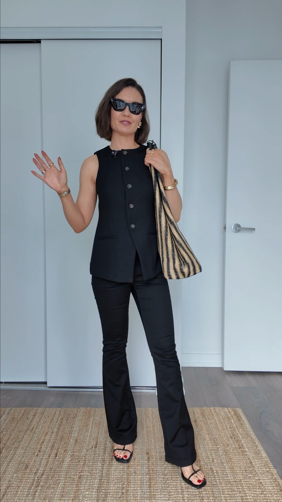 Love this chic all-black look from Saint + Sofia. The striped raffia really brings the outfit together!

Vest - size 4
Jeans - size 2

#ad

#LTKsummer #LTKworkwear #LTKcanada