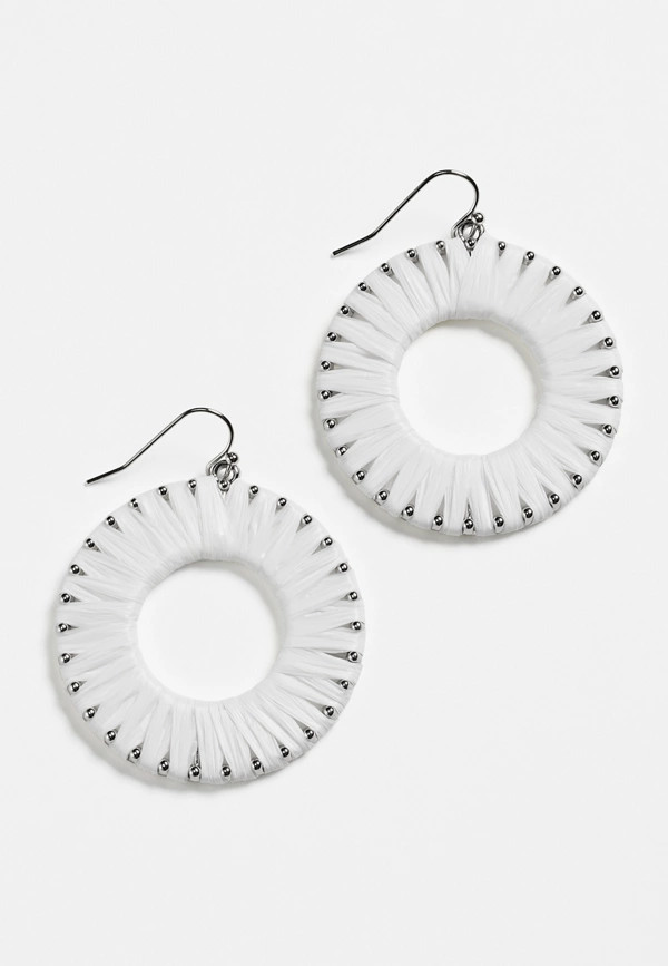 White Raffia Wrapped Drop Earrings | Maurices