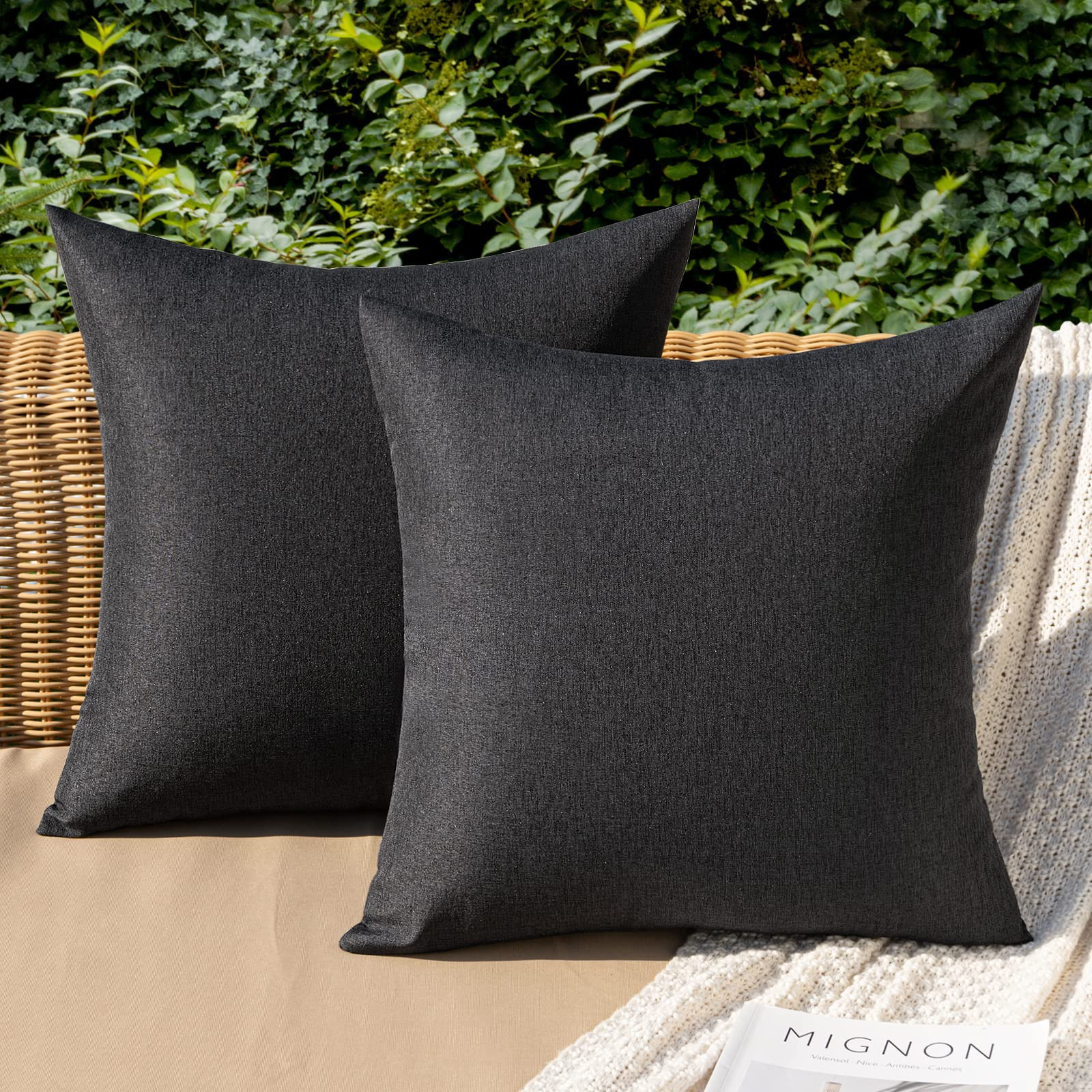MIULEE Pack of 2 Decorative Outdoor Solid Waterproof Throw Pillow Covers Faux Linen Garden Farmho... | Amazon (US)