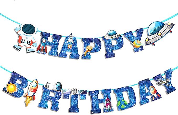 BIEUFBJI Outer Space Theme Birthday Banner Happy Birthday 15 PCS Galaxy Party Sign, Outer Space T... | Amazon (US)