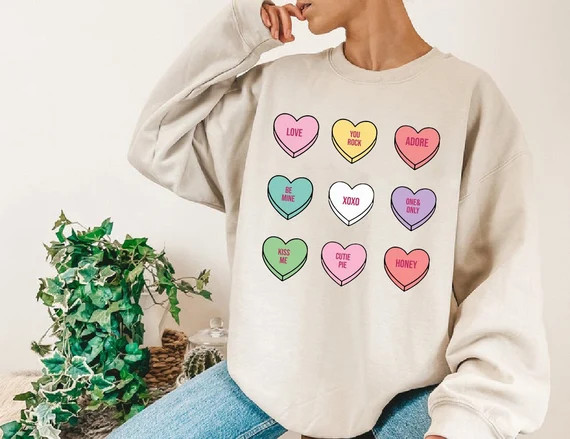 Conversation Hearts Sweatshirt - Valentine Women's Sweatshirt - Candy Hearts Sweater - Valentines... | Etsy (US)