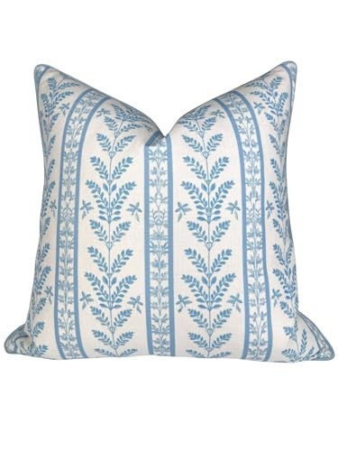 Jillien Harbor “The Louis” Blue Floral Block Print Pillow Cover – Decorative Throw Pillow Cover with Off-White Background – Grandmillennial Home Decor, 20" x 20" | Amazon (US)