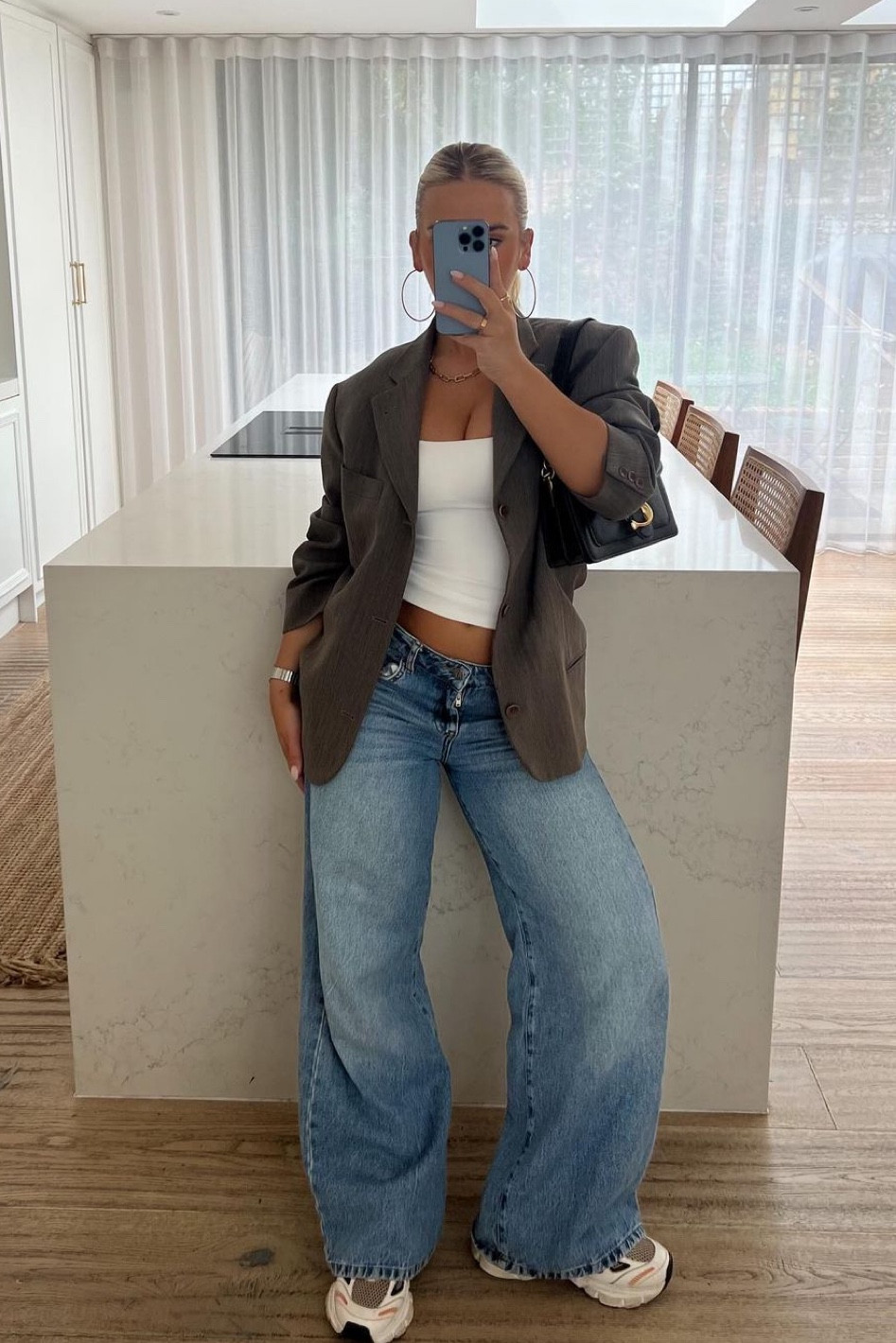 Brown checkered blazer, oversized blazer, super wide leg jeans, baggy low rise jeans, fitted low square neck vest, Tala, H&M, Levi’s 

#LTKSeasonal #LTKeurope #LTKstyletip