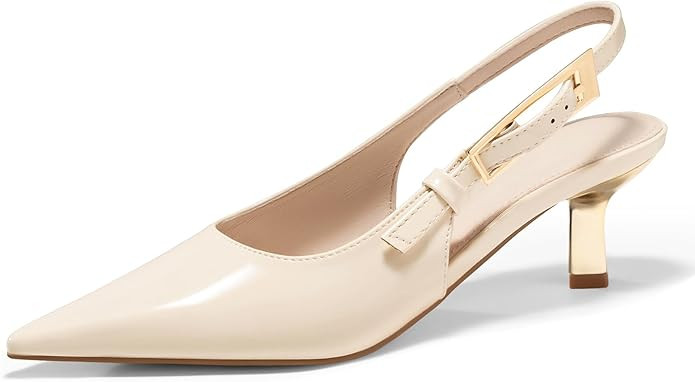 Coutgo Womens Slingback Kitten Heels Closed Pointed Toe Pumps Buckle Strap Wedding Party Dress Sh... | Amazon (US)