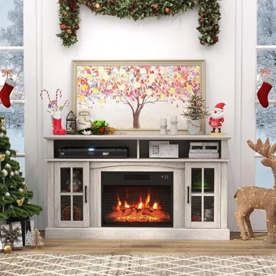 Electric Fireplace TV Stand, Grey – 23" Fireplace Insert With 3-Level Flame, Remote Control, Storage Cabinet, And Media Console For Tvs Up To 65 | Wayfair North America